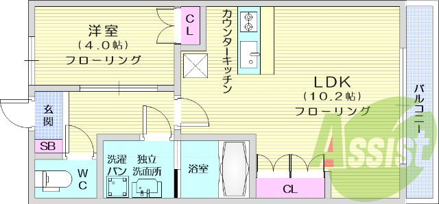 １LDK、フローリング、エアコン、クローゼット、バルコニー
