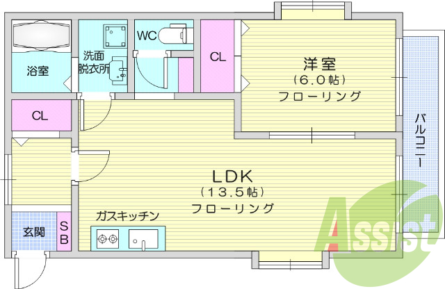 1LDK・バス、トイレ別・角部屋・追い焚き機能