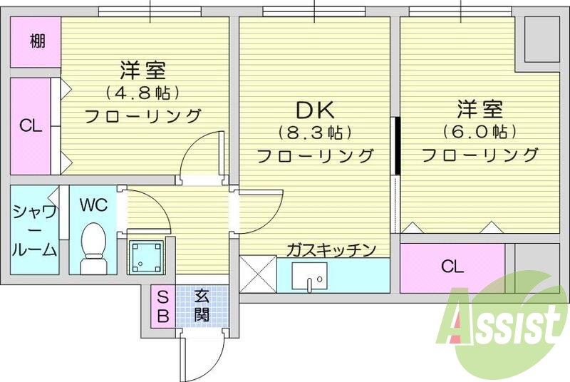 2ＤＫ、都市ガス、モニタ付きインターホン、エアコン