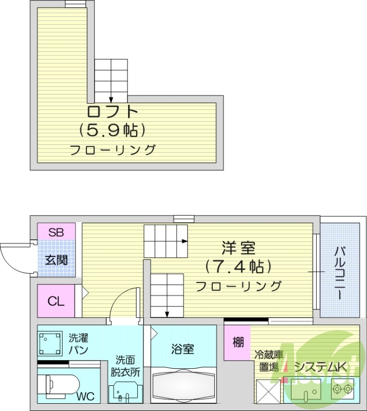 1K、ロフト付き！浴室乾燥機、クローゼット