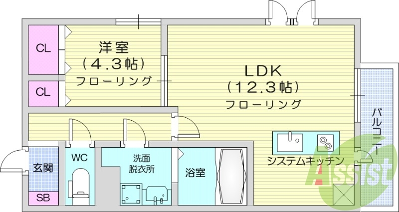 １LDK、アイランドキッチン、ネット無料、ペット飼育可