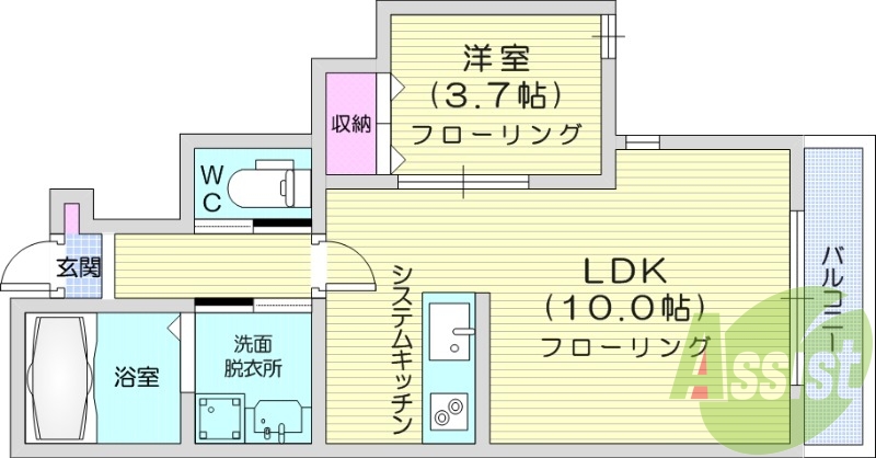 1LDK、浴室乾燥機、モニター付きインターホン、IHコンロ