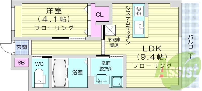 1LDK、バストイレ別、エアコン、室内洗濯置場