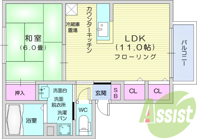 1LDK、洗髪洗面化粧台、角部屋、トランクルーム