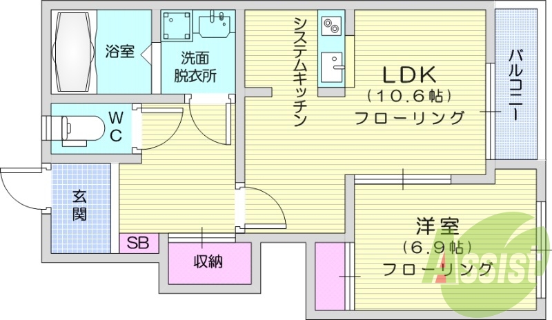 1LDK、オール電化、カメラ付きインターホン、角部屋