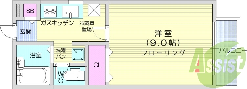 北四番丁駅徒歩圏内、1K、角部屋、追焚機能付きバス
