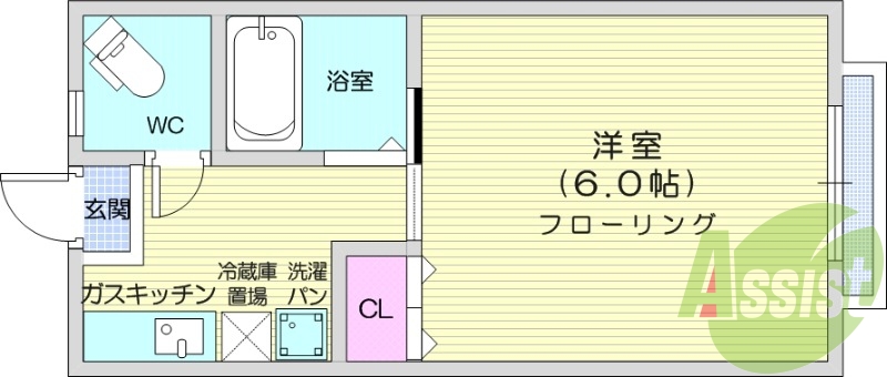 1K、ウォッシュレット、エアコン、室内洗濯機置場
