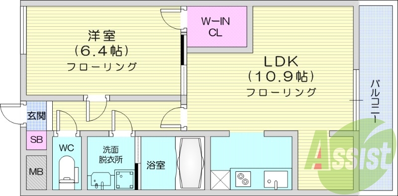 １LDK、エアコン、家具家電設置可、ウォークインクローゼット