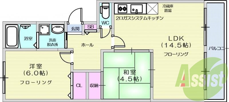 2LDK、二人入居可能、最上階、バス・トイレ別、温水洗浄便座