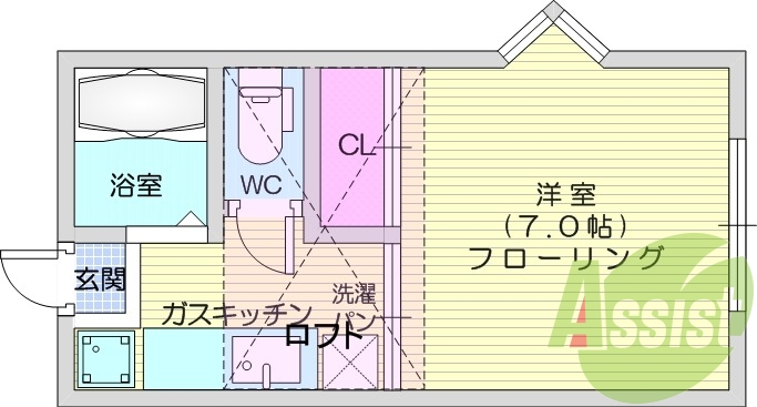 1K、ロフト、フローリング、キッチン