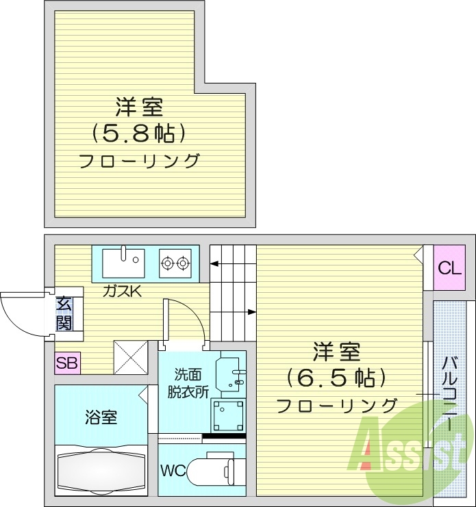 1K、ロフト付き、バルコニー付き、独立洗面化粧台