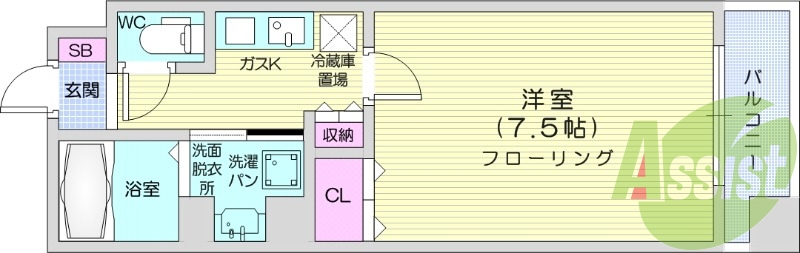 1K、角部屋、追い焚き機能付き、浴室乾燥付き