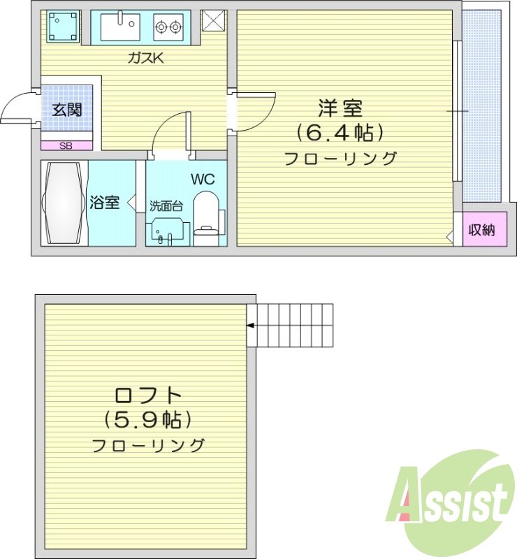 1K、ロフト、エアコン、温水洗浄便座、TV付きインターホン