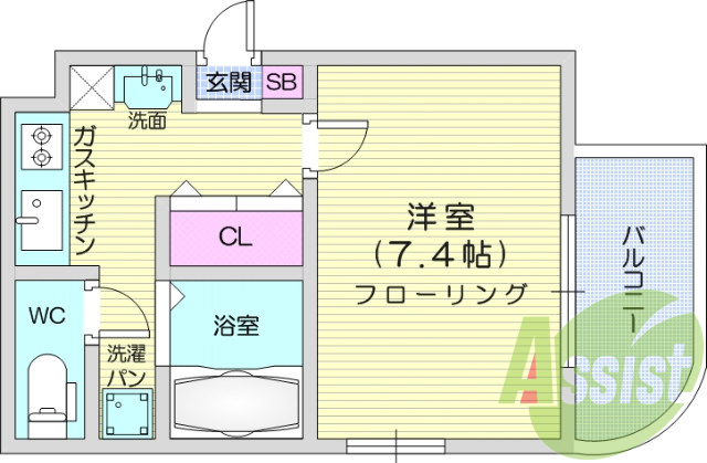 1K、エアコン、バストイレ別、2口コンロ