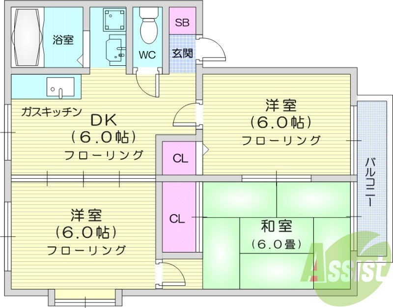 写真は別室です。3DK、独立洗面台、エアコン、バストイレ別、