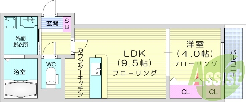 1LDK、角部屋、オートロック、宅配ボックス