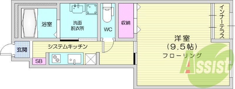 1K、インターネット無料、ペット飼育可、宅配ボックス