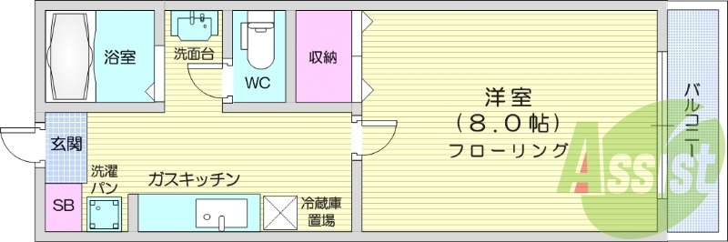 1K、エアコン付き、バストイレ別、シャンプードレッサー