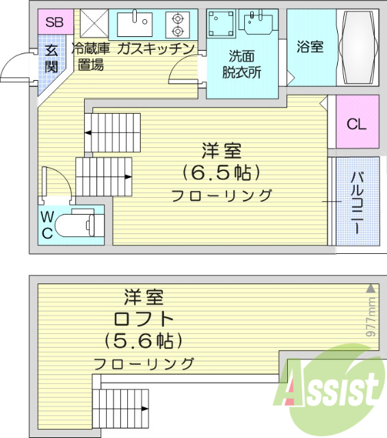 １Ｋ、ロフト、ＴＶ付インターホン、システムキッチン