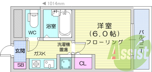 1K、エアコン、バルコニー、オートロック