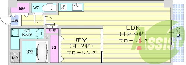 1LDK、モニター付きインターホン、エアコン