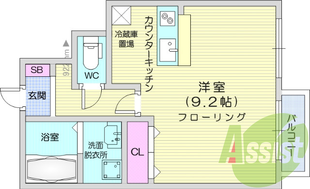 ワンルーム、対面式キッチン、ウォッシュレット、エアコン