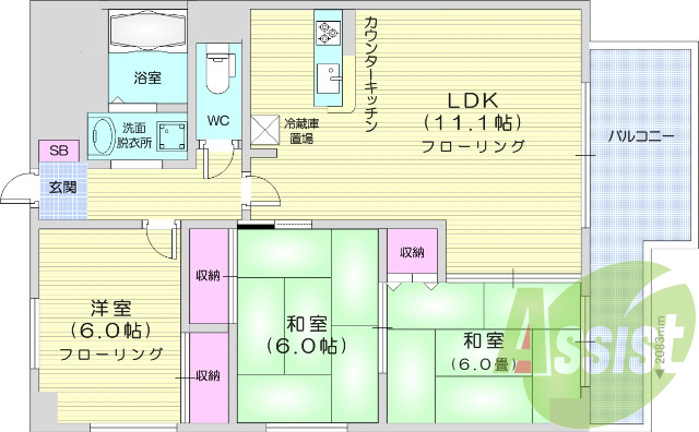 3LDK、角部屋、カウンターキッチン、オートロック