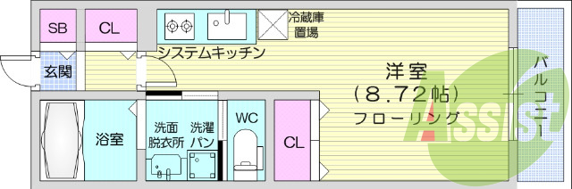 1R、家具家電付き、オートロック