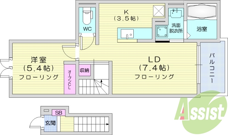 1LDK　浴室乾燥機　独立洗面台　追い焚き機能　BS