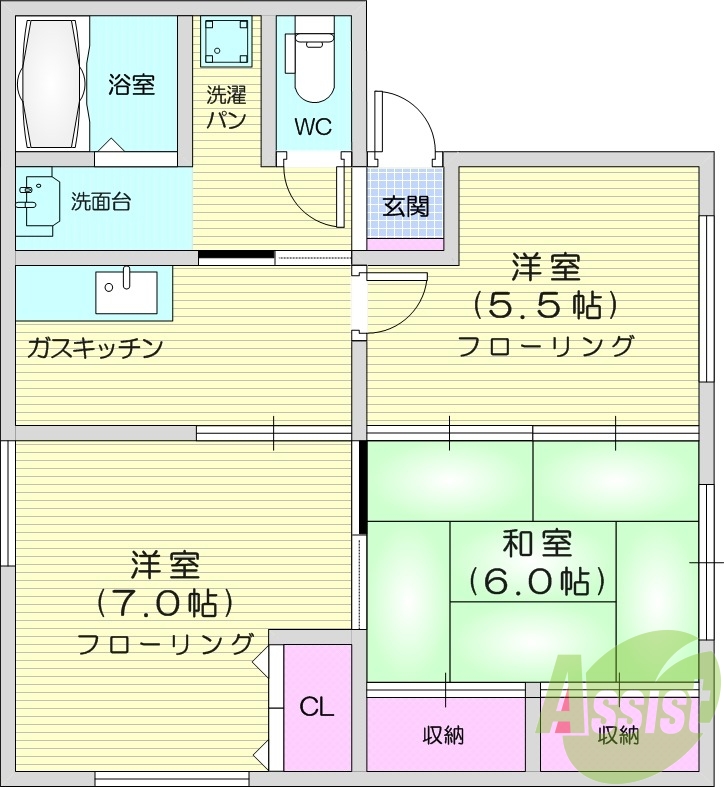 3K、追い焚き、洗面所独立、バストイレ別、角部屋