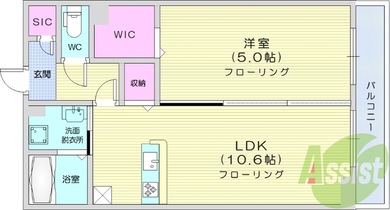 1LDK、モニター付きインターホン、オートロック☆
