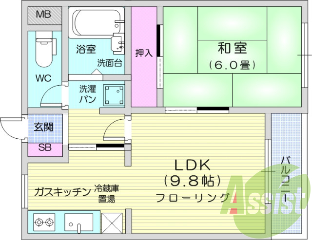 1ＬＤＫ、ガスコンロ付き、モニターホン、都市ガス、エアコン