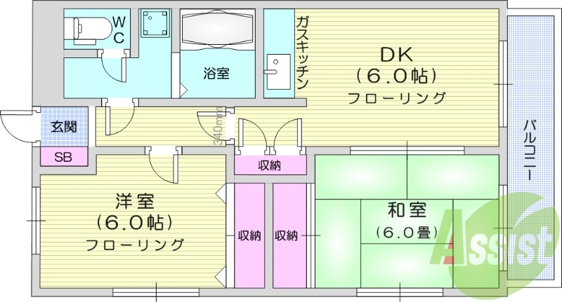 ２DK、モニターインターホン、エアコン、収納