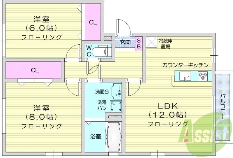 2LDK、オートロック、エアコン2台、物置付き