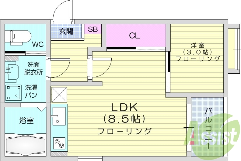 1LDK、浴室乾燥、追い焚き機能、独立洗面