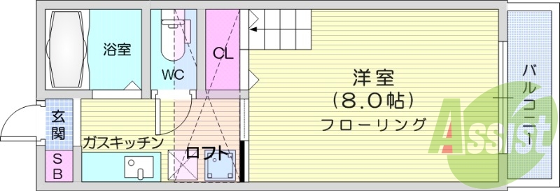 1K　ロフト付き　室内洗濯機置き場　インターネット無料