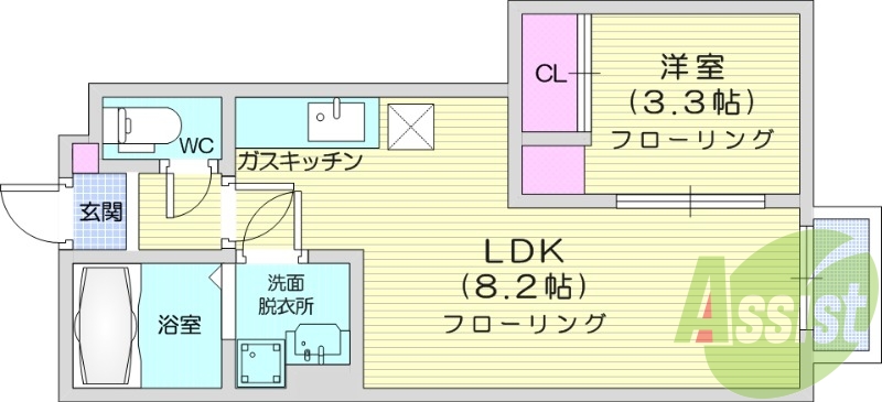 １LDK、追い焚き、浴室乾燥機、エアコン
