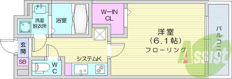 1K、ペット飼育可能、ウォークインクローゼット