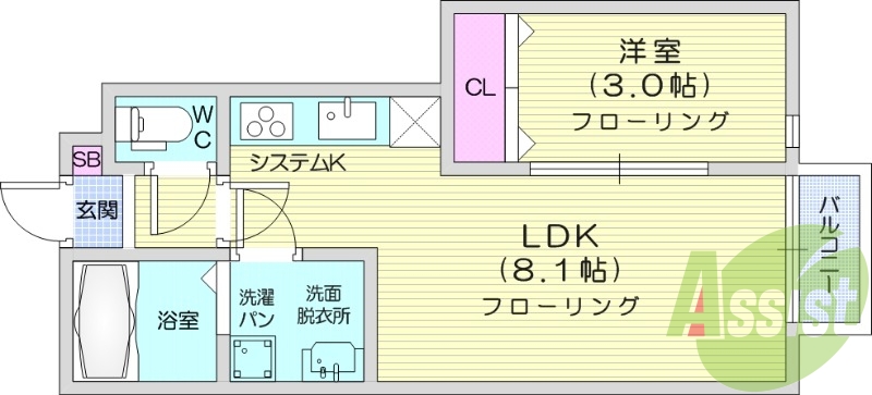 1LDK、ネット無料、IH、防犯カメラ、浴室乾燥。追い焚き