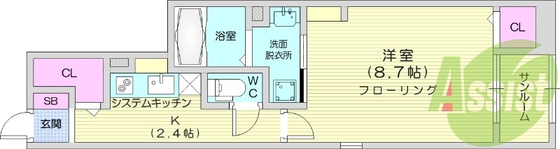 1K、追い焚き、オール電化、ネット無料、宅配BOX。