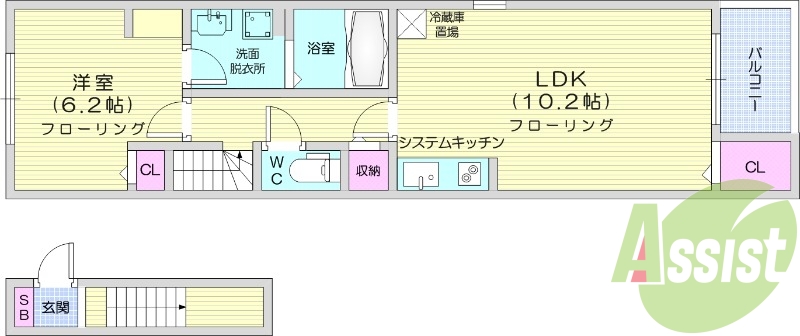1LDK、ネット無料、オール電化、防犯カメラ、宅配BOX。