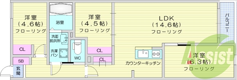 3LDK、オートロック、IH、追い焚き、ネット無料