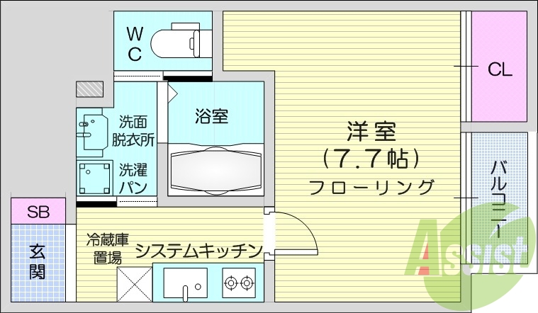1K、浴室乾燥、ネット無料、追い焚き、都市ガス、IH２口