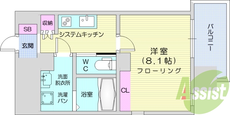 1K、追い焚き、ネット無料、オートロック、宅配BOX。