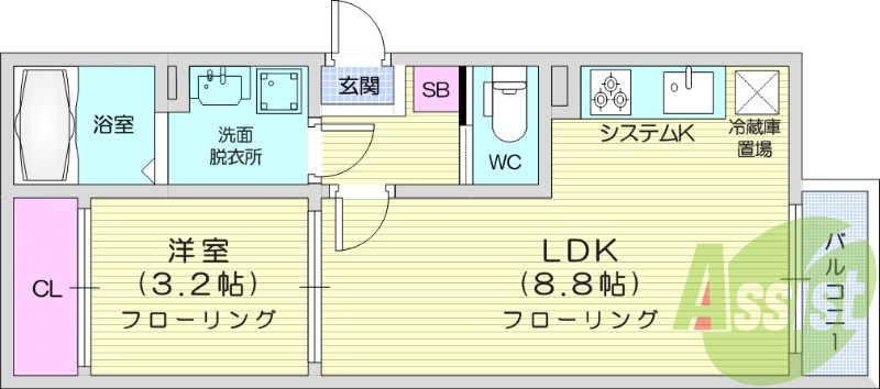 1LDK　都市ガス　システムキッチン　ネット無料　追い焚き