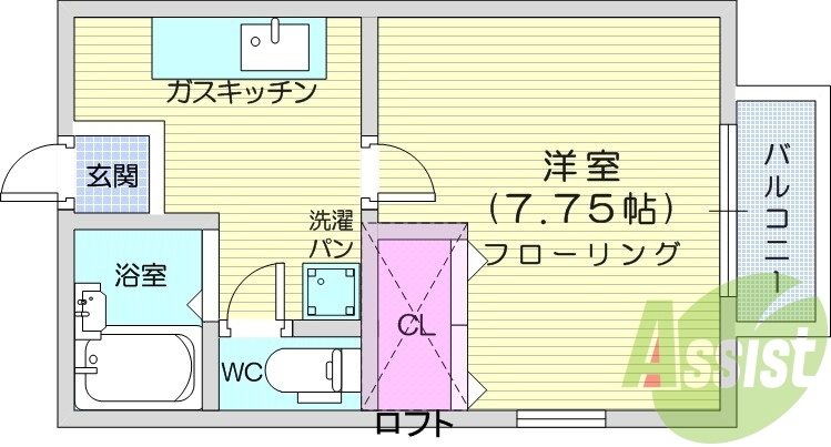 １K、ロフト、温水洗浄便座、追い焚き機能、エアコン