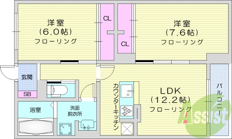 2LDK、エアコン、都市ガス、追い焚き、浴室乾燥機、収納