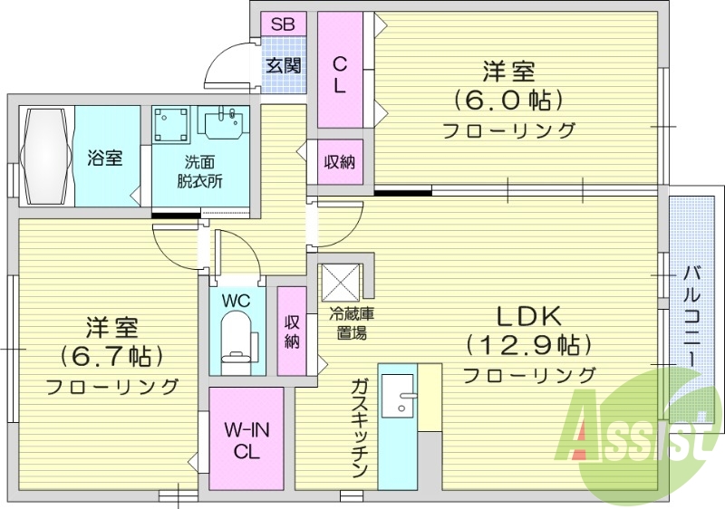 2LDK、インターネット無料、温水洗浄便座、独立洗面台