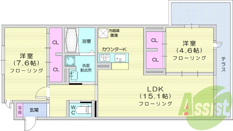2LDK　追焚機能　浴室乾燥機　独立洗面台　ネット無料
