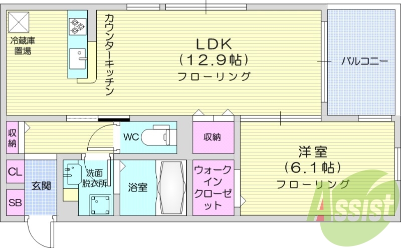 1LDK、オートロック、宅配ボックス、ペアガラス